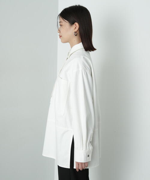 N.（N. Natural Beauty Basic）（エヌエヌナチュラルビューティーベーシック）の「◆サイドスリットオーバーサイズシャツ（シャツ/ブラウス・レディース・オフホワイト/ブルー・MEDIUM）」の12枚目の写真