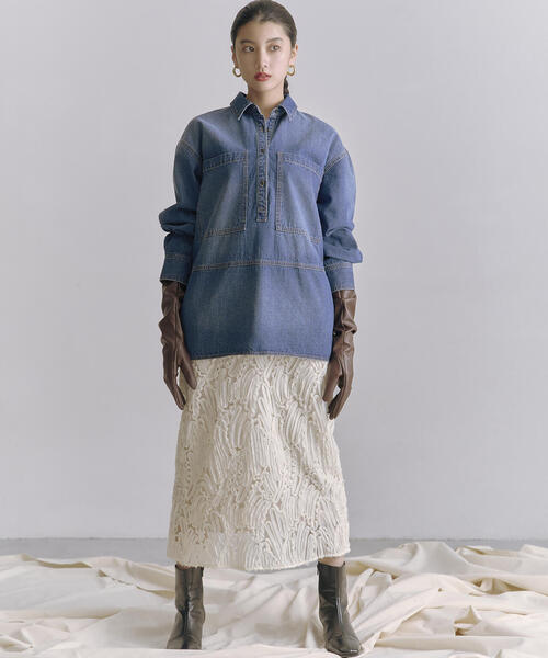 N.（N. Natural Beauty Basic）（エヌエヌナチュラルビューティーベーシック）の「◆サイドスリットオーバーサイズシャツ（シャツ/ブラウス・レディース・オフホワイト/ブルー・MEDIUM）」の19枚目の写真