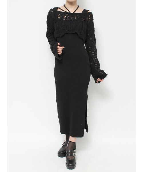 EATME（イートミー）の「レイヤードニットワンピース（ワンピース・レディース・ブラック/アイボリー/ピンク/グレー・FREE）」の9枚目の写真