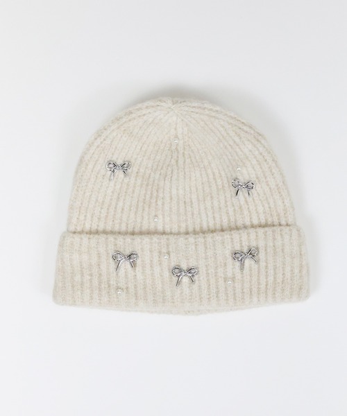 BLUEEAST(ブルーイースト)の「パールリボンニット帽(ニットキャップ/ビーニー・レディース・グレー/アイボリー/ブラック・FREE)」の15枚目の写真