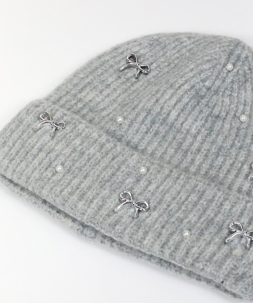 BLUEEAST(ブルーイースト)の「パールリボンニット帽(ニットキャップ/ビーニー・レディース・グレー/アイボリー/ブラック・FREE)」の19枚目の写真