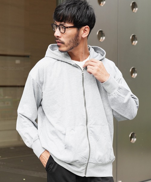 jiggys shop(ジギーズショップ)の「ミニ裏毛綿タッチ無地ジップアップパーカー フーディー(パーカー・メンズ・ブラック/オートミール/杢グレー/グレー系その他・MEDIUM/LARGE/X-LARGE)」の4枚目の写真