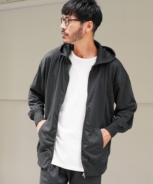 jiggys shop(ジギーズショップ)の「ミニ裏毛綿タッチ無地ジップアップパーカー フーディー(パーカー・メンズ・ブラック/オートミール/杢グレー/グレー系その他・MEDIUM/LARGE/X-LARGE)」の3枚目の写真