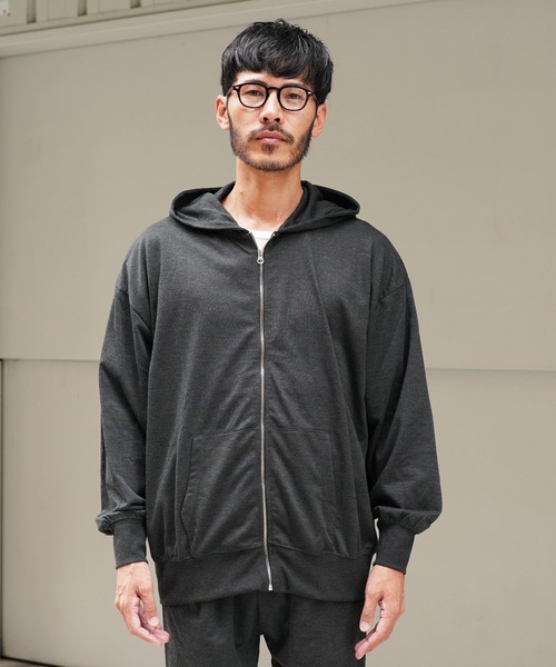 jiggys shop(ジギーズショップ)の「ミニ裏毛綿タッチ無地ジップアップパーカー フーディー(パーカー・メンズ・ブラック/オートミール/杢グレー/グレー系その他・MEDIUM/LARGE/X-LARGE)」の10枚目の写真