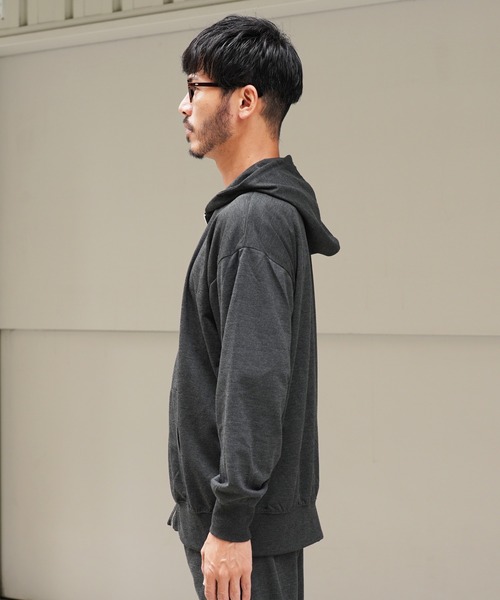 jiggys shop(ジギーズショップ)の「ミニ裏毛綿タッチ無地ジップアップパーカー フーディー(パーカー・メンズ・ブラック/オートミール/杢グレー/グレー系その他・MEDIUM/LARGE/X-LARGE)」の9枚目の写真
