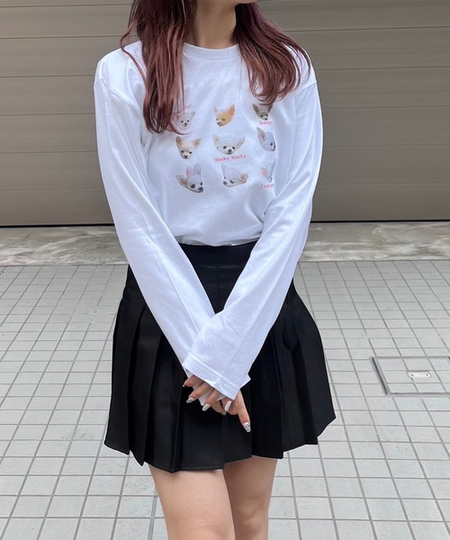 merrylatte（メリーラテ）の「チワワいっぱいデザインロンT／長袖Tシャツ（Tシャツ/カットソー・レディース・ホワイト・MEDIUM/SMALL/LARGE）」の3枚目の写真