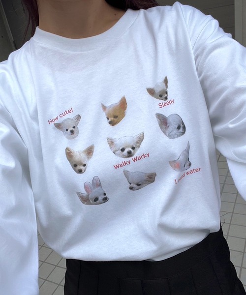 merrylatte（メリーラテ）の「チワワいっぱいデザインロンT／長袖Tシャツ（Tシャツ/カットソー・レディース・ホワイト・MEDIUM/SMALL/LARGE）」の7枚目の写真