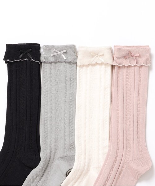 apres les cours（アプレレクール）の「フリルハイソックス（ソックス/靴下・キッズ・ブラック/アイボリー/グレー/ピンク・12/15 /18/21）」の9枚目の写真