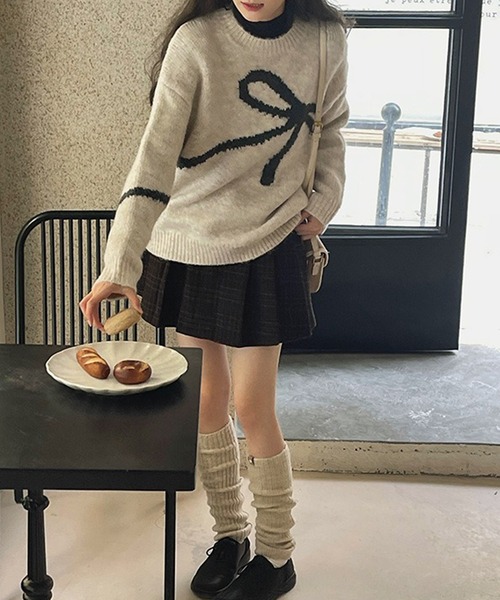 Lace Ladies(レースレディース)の「ラウンドネック 配色 リボン ニット プルオーバー(ニット/セーター・レディース・グレー/ブラック/アイボリー・FREE)」の11枚目の写真