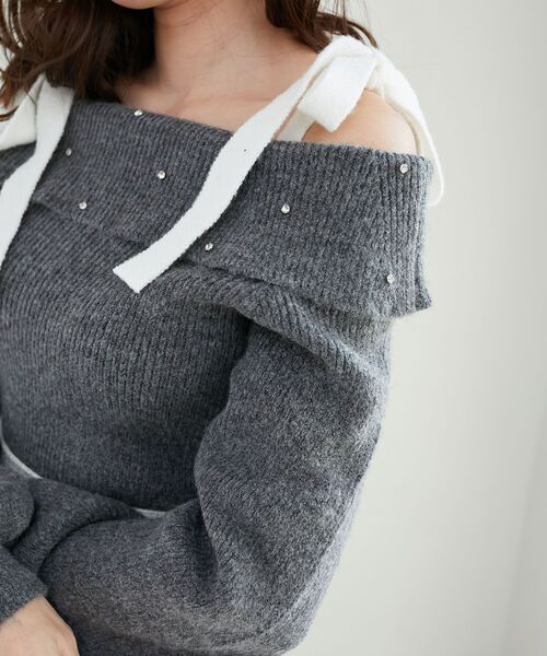 MAJESTIC LEGON（マジェスティックレゴン）の「ビジューオフショルニット（ニット/セーター・レディース・グレー/チャコールグレー/アイボリー/ピンク・MEDIUM）」の19枚目の写真