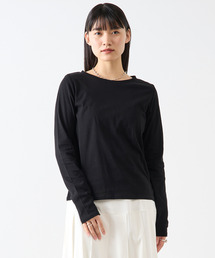 コットン丸首インナーロングTシャツ