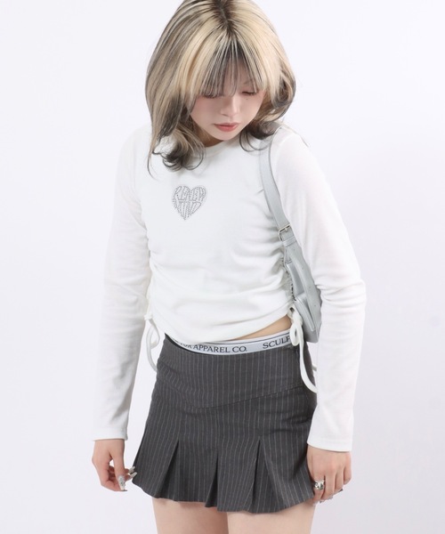 Salong hameu(サロン ハミュー)の「ハートロゴラインストーン リブニット長袖Tシャツ/ロンT/プルオーバートップス(Tシャツ/カットソー・レディース・ブラック/オフホワイト・M/L)」の17枚目の写真