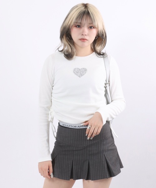 Salong hameu(サロン ハミュー)の「ハートロゴラインストーン リブニット長袖Tシャツ/ロンT/プルオーバートップス(Tシャツ/カットソー・レディース・ブラック/オフホワイト・M/L)」の18枚目の写真