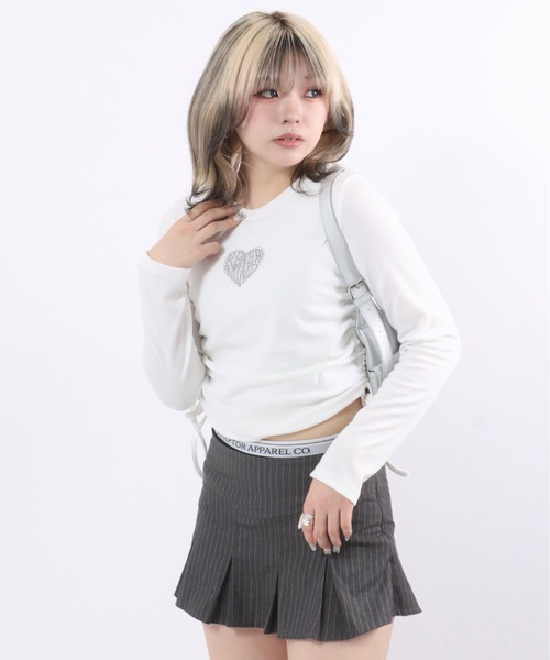 Salong hameu(サロン ハミュー)の「ハートロゴラインストーン リブニット長袖Tシャツ/ロンT/プルオーバートップス(Tシャツ/カットソー・レディース・ブラック/オフホワイト・M/L)」の16枚目の写真