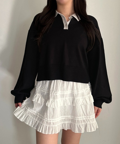 apres jour mignon（アプレジュールミニョン）の「コットンレースミニティアードスカート【ZOZOTOWN限定アイテム】（スカート・レディース・オフホワイト/ブラック・フリー/X-LARGE）」の5枚目の写真