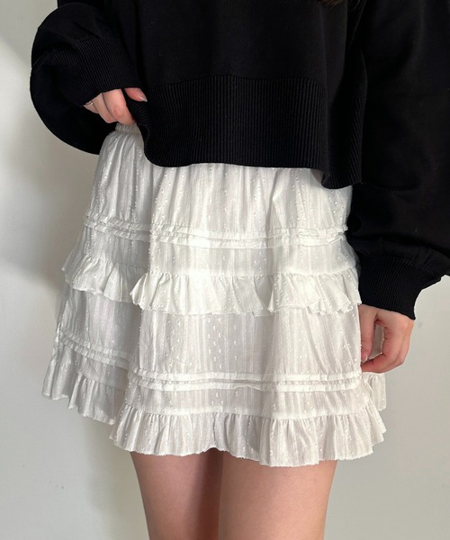 apres jour mignon（アプレジュールミニョン）の「コットンレースミニティアードスカート【ZOZOTOWN限定アイテム】（スカート・レディース・オフホワイト/ブラック・フリー/X-LARGE）」の6枚目の写真