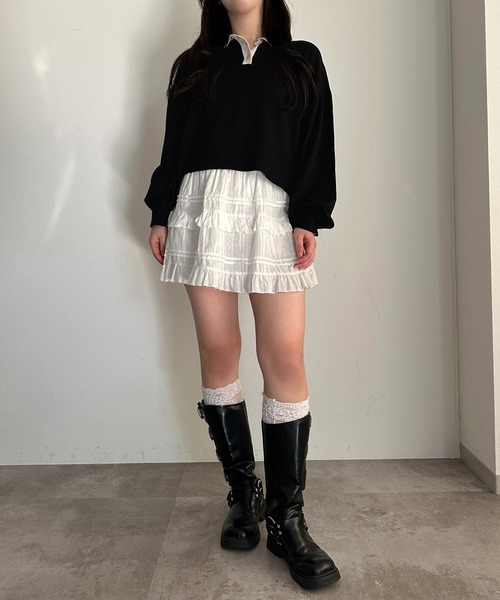 apres jour mignon（アプレジュールミニョン）の「コットンレースミニティアードスカート【ZOZOTOWN限定アイテム】（スカート・レディース・オフホワイト/ブラック・フリー/X-LARGE）」の9枚目の写真