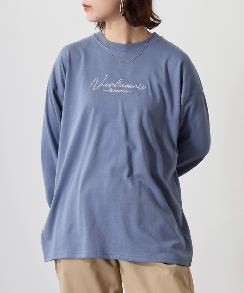 FUNALIVE(ファンアライブ)の「ワイドシルエット ワンポイント刺繍ロングスリーブTシャツ(Tシャツ/カットソー・メンズ・ネイビー/ブラック/オフホワイト/ミント/ホワイト系その他/ブルー系その他/ホワイト/グレイッシュベージュ/ブラック系その他2/スミクロ/ダークグリーン系/ブルー系その他2・L/M/LL)」の12枚目の写真