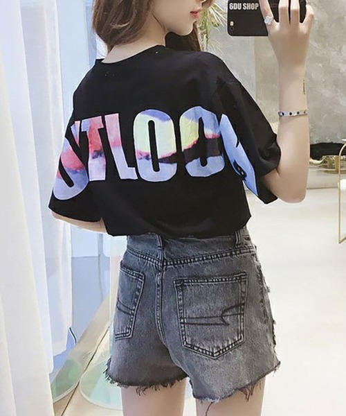 Asterellivi(アステレリビ)の「バックプリント半袖カットソー カットソー(Tシャツ/カットソー・レディース・ブラック/ホワイト・L/M/XL)」の2枚目の写真