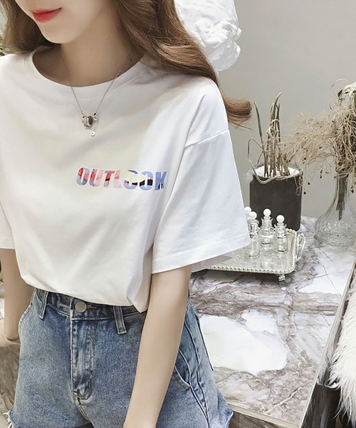 Asterellivi(アステレリビ)の「バックプリント半袖カットソー カットソー(Tシャツ/カットソー・レディース・ブラック/ホワイト・L/M/XL)」の7枚目の写真