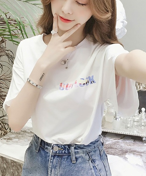 Asterellivi(アステレリビ)の「バックプリント半袖カットソー カットソー(Tシャツ/カットソー・レディース・ブラック/ホワイト・L/M/XL)」の8枚目の写真
