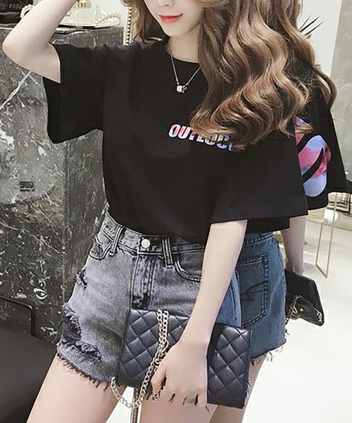 Asterellivi(アステレリビ)の「バックプリント半袖カットソー カットソー(Tシャツ/カットソー・レディース・ブラック/ホワイト・L/M/XL)」の11枚目の写真