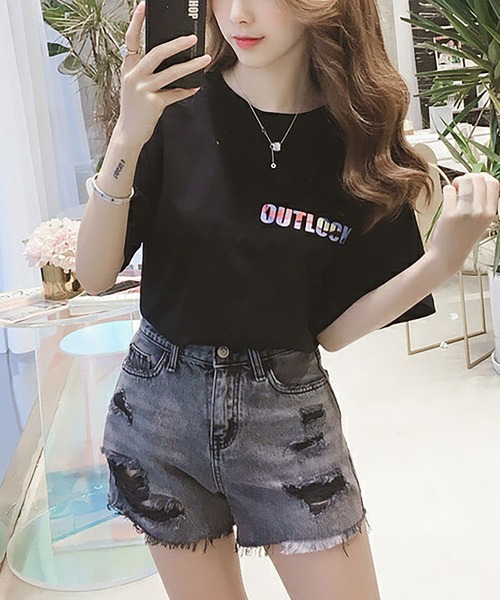 Asterellivi(アステレリビ)の「バックプリント半袖カットソー カットソー(Tシャツ/カットソー・レディース・ブラック/ホワイト・L/M/XL)」の12枚目の写真