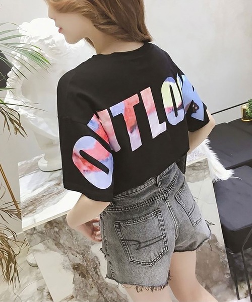 Asterellivi(アステレリビ)の「バックプリント半袖カットソー カットソー(Tシャツ/カットソー・レディース・ブラック/ホワイト・L/M/XL)」の13枚目の写真