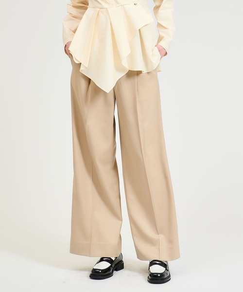 ESTNATION(エストネーション)の「ESTNATION / ウールドスキン タックワイドパンツ(その他パンツ・レディース・ベージュ/ネイビー・36/38)」の2枚目の写真