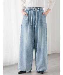 Te chichi TERRASSE | ウエストリボンタックワイドデニムパンツ《2025spring catalog item》(その他パンツ)