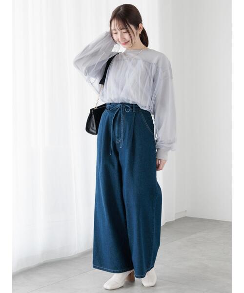 Te chichi TERRASSE（テチチテラス）の「ウエストリボンタックワイドデニムパンツ《2025spring catalog item》（その他パンツ・レディース・ブルー/サックスブルー/ベージュ・M/L）」の5枚目の写真