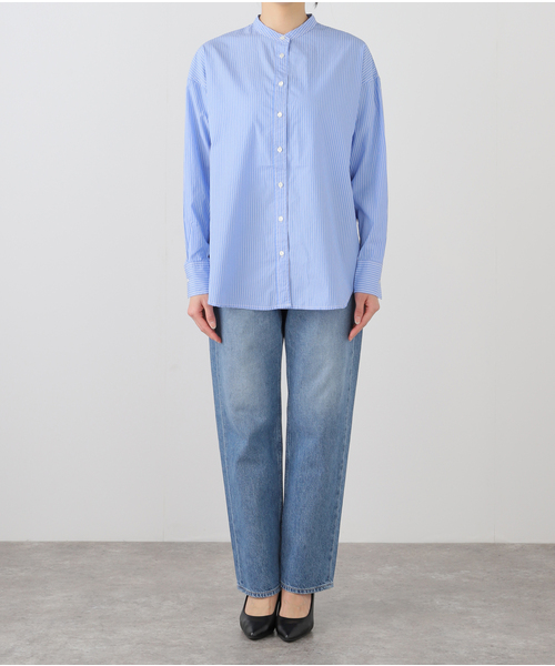 SLOBE IENA -  NAVY 別注 バンドカラー シャツ ブラウス FREE ホワイト ROYAL NAVY ブラウス シャツ NAVY/ロイヤルネイビー SLOBE別注