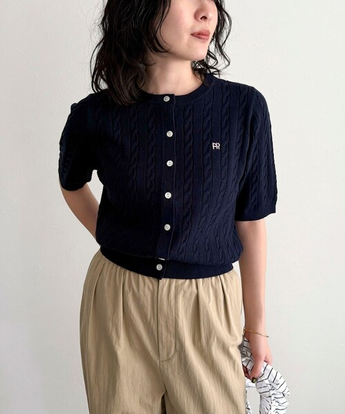 FR刺繍ケーブル柄半袖カーディガン（カーディガン/ボレロ