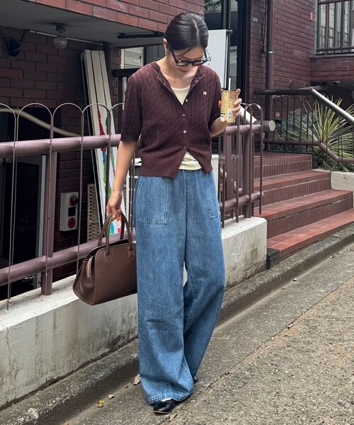 fredy emue（フレディエミュ）の「FR刺繍ケーブル柄半袖カーディガン（カーディガン/ボレロ・レディース・ネイビー/イエロー/ブルー/オフホワイト/ベージュ/ブラウン/レッド・38）」の18枚目の写真