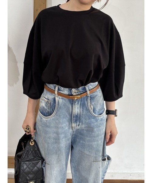 Day and Grade（デイアンドグレイド）の「【RE ARRIVAL】パフスリーブ5分袖Tシャツ（Tシャツ/カットソー・レディース・ホワイト/ブラック・FREE）」の11枚目の写真