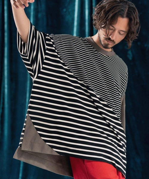 ANGENEHM（アンゲネーム）の「mt9525-Ripple fabric switching design oversized T-shirt Tシャツ（Tシャツ/カットソー・メンズ・その他/その他1・S/M/L）」の2枚目の写真