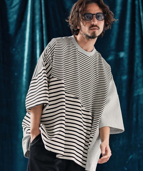 ANGENEHM（アンゲネーム）の「mt9525-Ripple fabric switching design oversized T-shirt Tシャツ（Tシャツ/カットソー・メンズ・その他/その他1・S/M/L）」の3枚目の写真