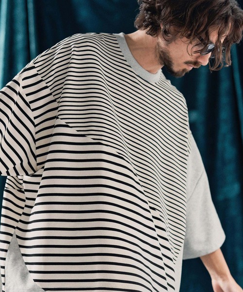 ANGENEHM（アンゲネーム）の「mt9525-Ripple fabric switching design oversized T-shirt Tシャツ（Tシャツ/カットソー・メンズ・その他/その他1・S/M/L）」の4枚目の写真
