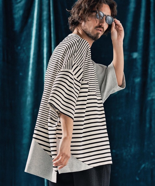 ANGENEHM（アンゲネーム）の「mt9525-Ripple fabric switching design oversized T-shirt Tシャツ（Tシャツ/カットソー・メンズ・その他/その他1・S/M/L）」の6枚目の写真
