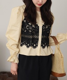 Front Lace Collarless Shirt / フロントレース ノーカラーシャツ 夏物 夏服