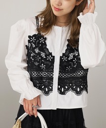 Front Lace Collarless Shirt / フロントレース ノーカラーシャツ 秋物 秋服 2026年秋冬
