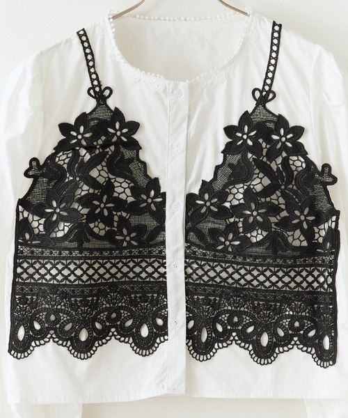 ROOPTOKYO（ループトウキョウ）の「Front Lace Collarless Shirt / フロントレース ノーカラーシャツ 夏物 夏服（シャツ/ブラウス・レディース・ベージュ/ホワイト/ブラック・FREE）」の5枚目の写真