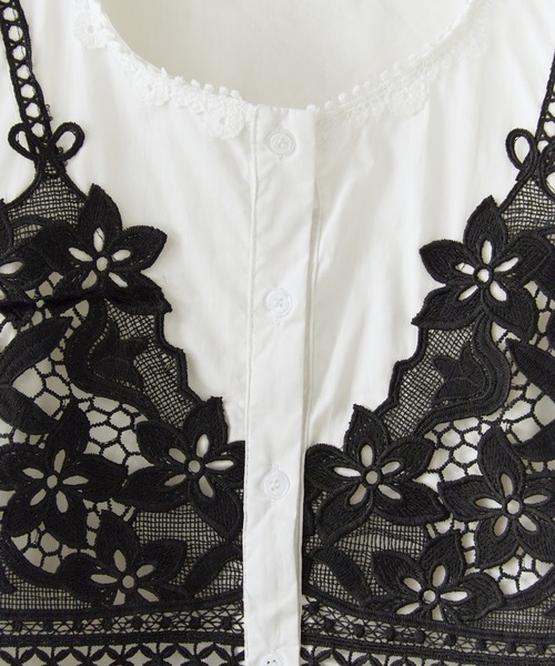 ROOPTOKYO（ループトウキョウ）の「Front Lace Collarless Shirt / フロントレース ノーカラーシャツ 夏物 夏服（シャツ/ブラウス・レディース・ベージュ/ホワイト/ブラック・FREE）」の6枚目の写真