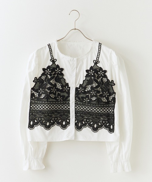 ROOPTOKYO（ループトウキョウ）の「Front Lace Collarless Shirt / フロントレース ノーカラーシャツ 夏物 夏服（シャツ/ブラウス・レディース・ベージュ/ホワイト/ブラック・FREE）」の10枚目の写真