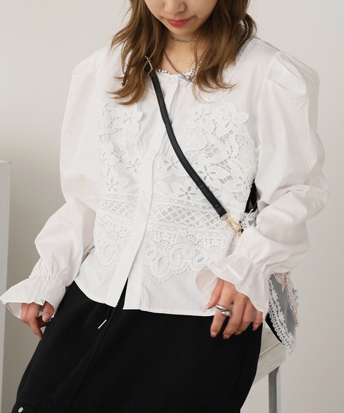 ROOPTOKYO（ループトウキョウ）の「Front Lace Collarless Shirt / フロントレース ノーカラーシャツ 夏物 夏服（シャツ/ブラウス・レディース・ベージュ/ホワイト/ブラック・FREE）」の17枚目の写真