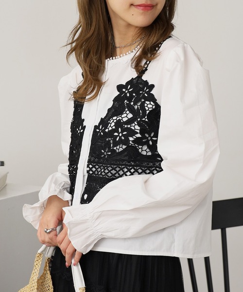 ROOPTOKYO（ループトウキョウ）の「Front Lace Collarless Shirt / フロントレース ノーカラーシャツ 夏物 夏服（シャツ/ブラウス・レディース・ベージュ/ホワイト/ブラック・FREE）」の13枚目の写真