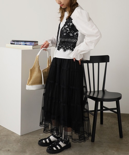ROOPTOKYO（ループトウキョウ）の「Front Lace Collarless Shirt / フロントレース ノーカラーシャツ 夏物 夏服（シャツ/ブラウス・レディース・ベージュ/ホワイト/ブラック・FREE）」の19枚目の写真