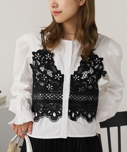 ROOPTOKYO（ループトウキョウ）の「Front Lace Collarless Shirt / フロントレース ノーカラーシャツ 夏物 夏服（シャツ/ブラウス・レディース・ベージュ/ホワイト/ブラック・FREE）」の14枚目の写真