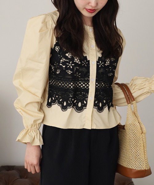 ROOPTOKYO（ループトウキョウ）の「Front Lace Collarless Shirt / フロントレース ノーカラーシャツ 夏物 夏服（シャツ/ブラウス・レディース・ベージュ/ホワイト/ブラック・FREE）」の21枚目の写真