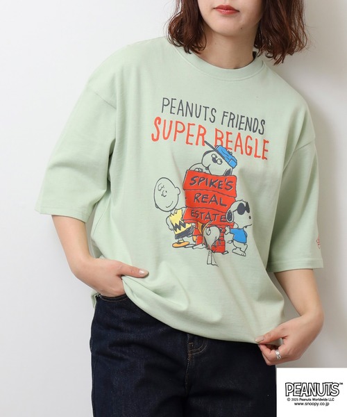 tシャツ 「PEANUTS×JEANS FACTORY/ピーナッツ×ジーンズ ファクトリー」 別注 PEANUTS FLOWER 刺繍プリントTシャツ セール】PEANUTS集合柄プリントヘビーウエイトドロップ